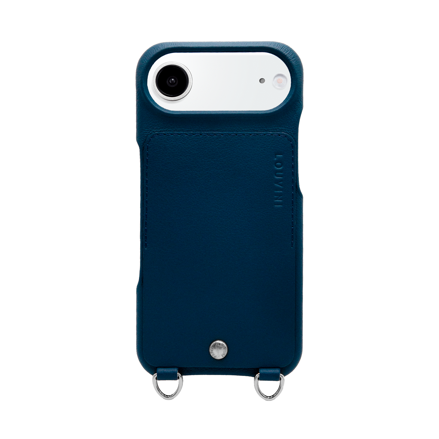 iPhone Leather Card Holder Case with Rings OSCAR Silver - Navy