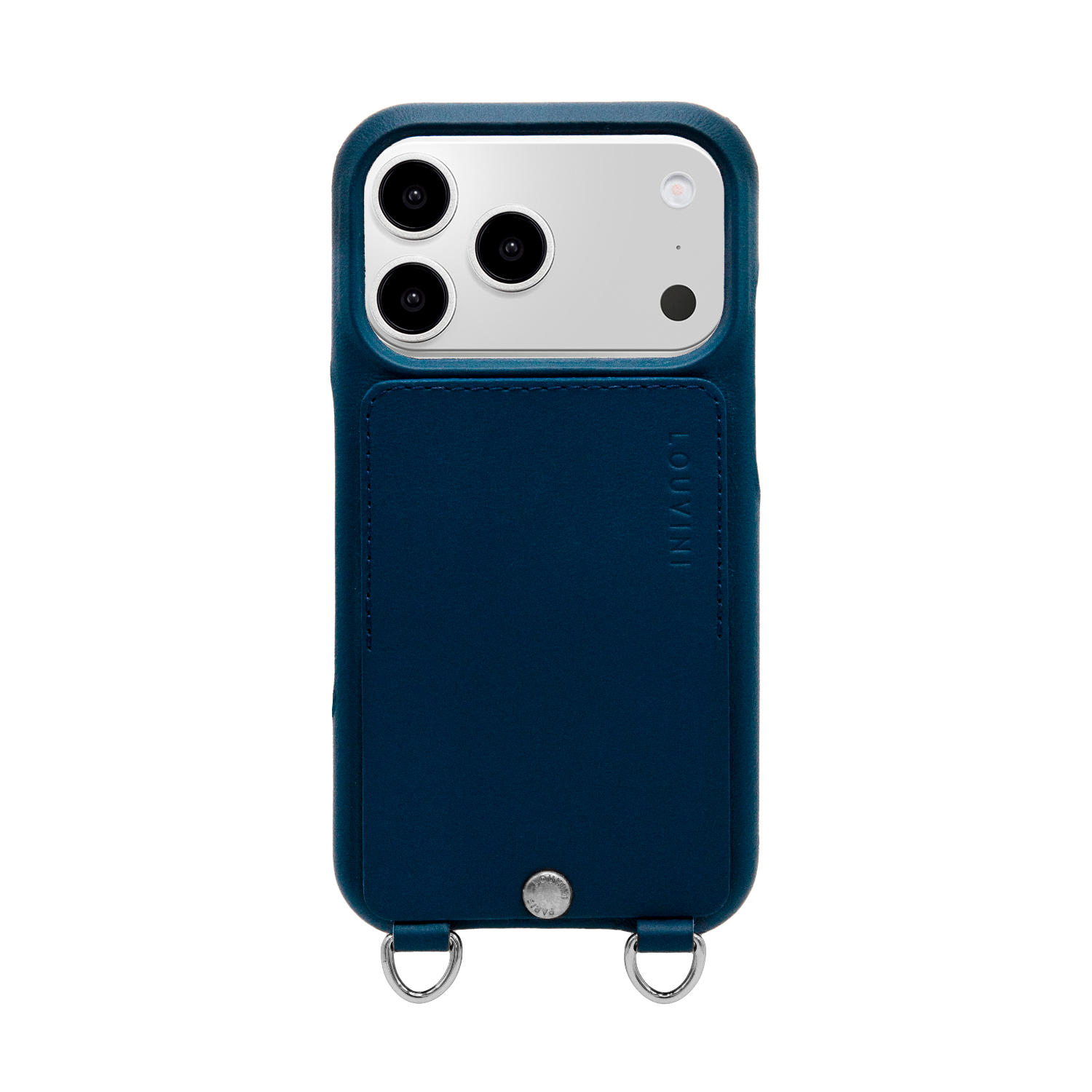 iPhone Leather Card Holder Case with Rings OSCAR Silver - Navy