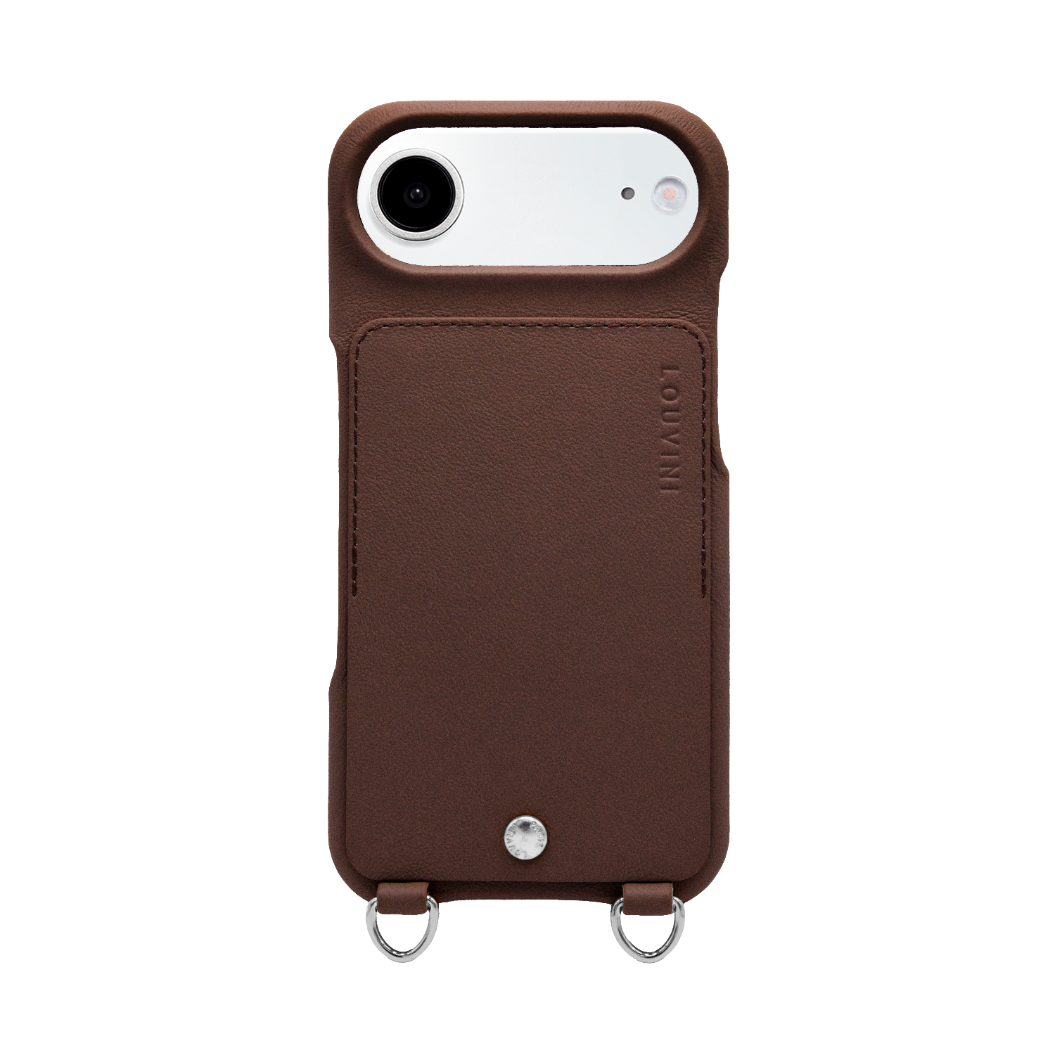 iPhone Leather Card Holder Case with Rings OSCAR Silver - Brown