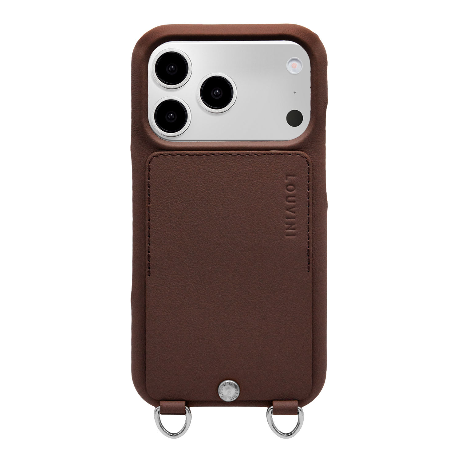 iPhone Leather Card Holder Case with Rings OSCAR Silver - Brown