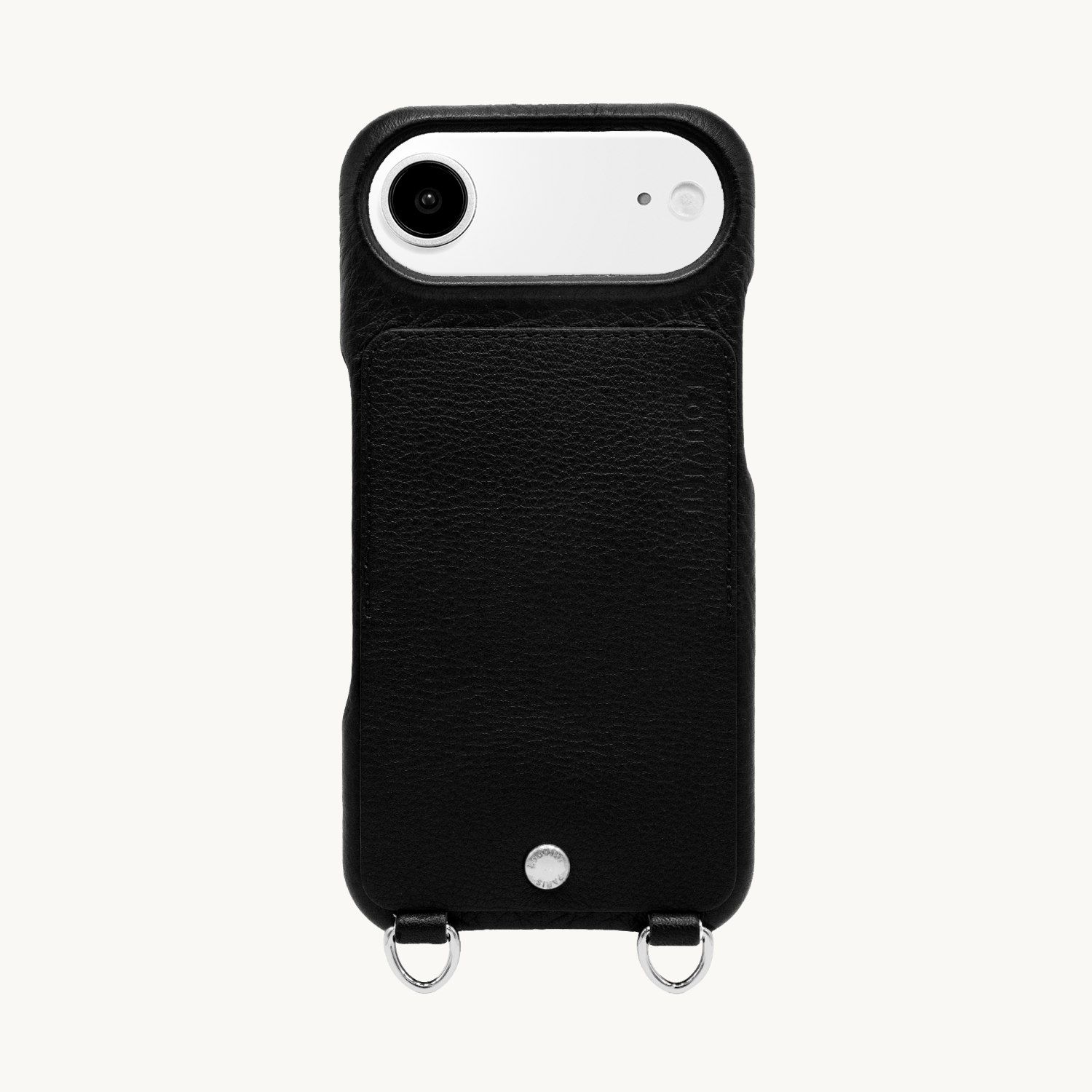 LEATHER IPHONE CASE WITH WALLET AND LOOPS OSCAR SILVER - BLACK