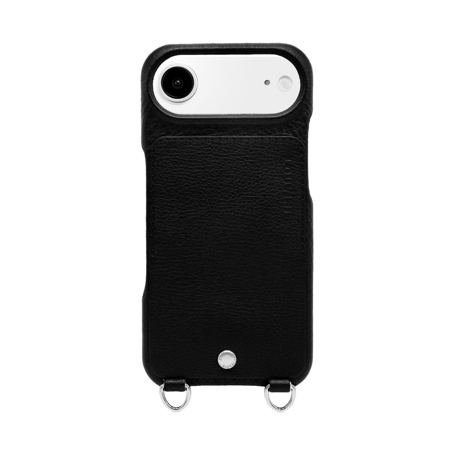 LEATHER IPHONE CASE WITH WALLET AND LOOPS OSCAR SILVER - BLACK