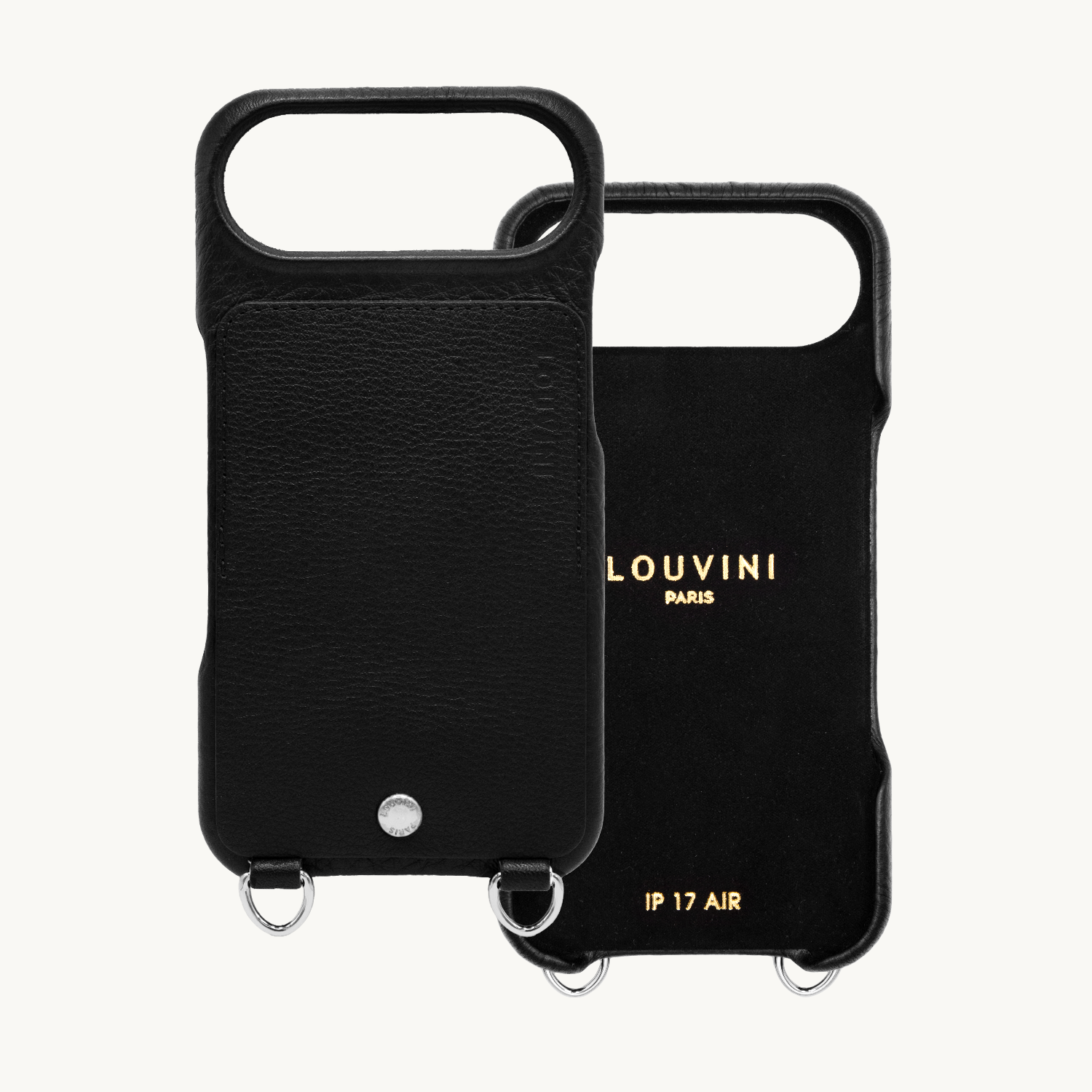 LEATHER IPHONE CASE WITH WALLET AND LOOPS OSCAR SILVER - BLACK