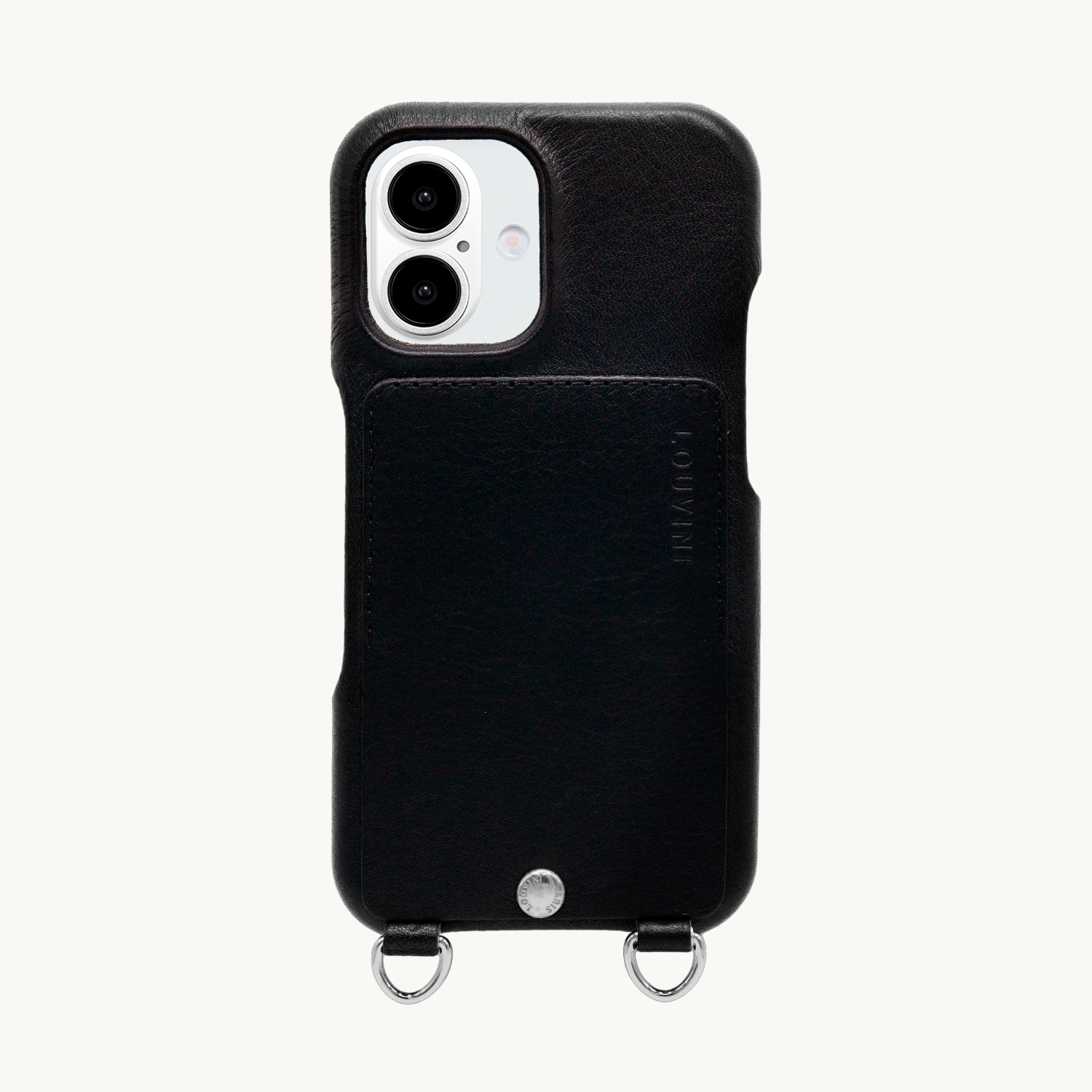 LEATHER IPHONE CASE WITH WALLET AND LOOPS OSCAR SILVER - BLACK