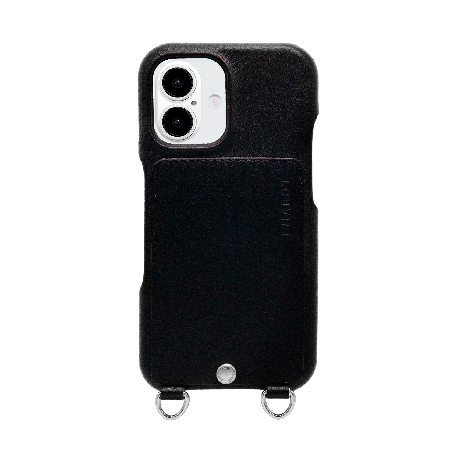 LEATHER IPHONE CASE WITH WALLET AND LOOPS OSCAR SILVER - BLACK