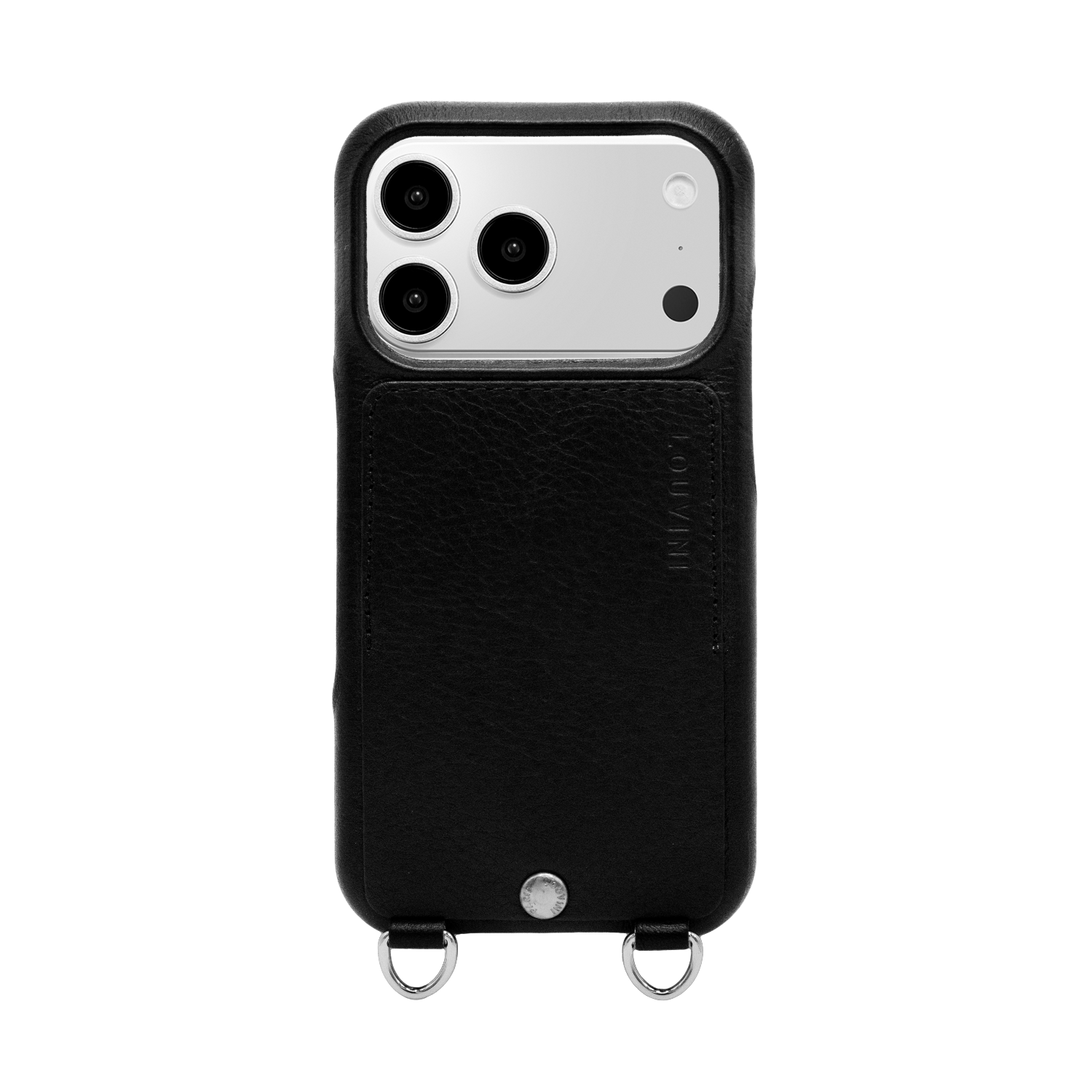 LEATHER IPHONE CASE WITH WALLET AND LOOPS OSCAR SILVER - BLACK
