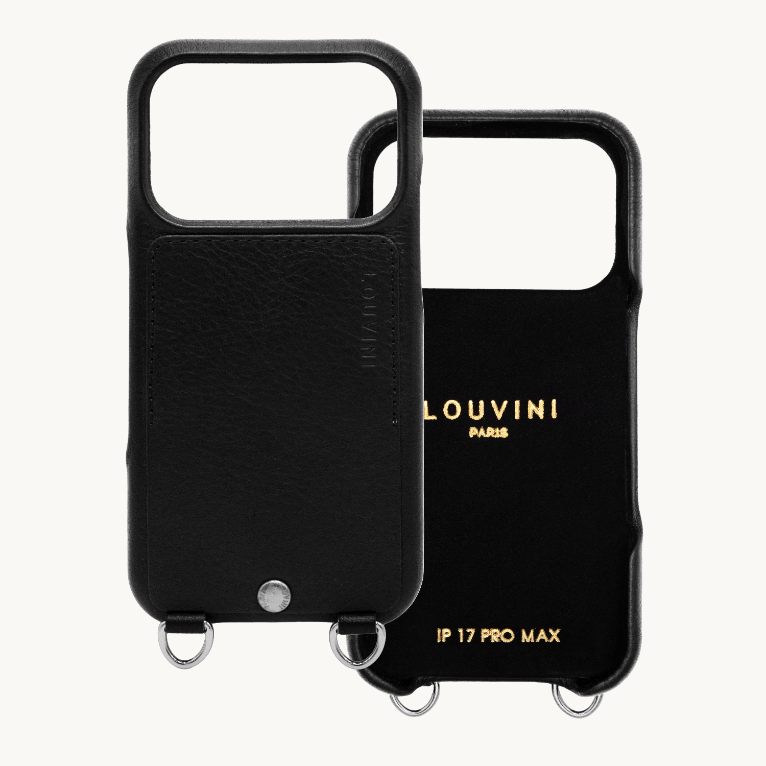LEATHER IPHONE CASE WITH WALLET AND LOOPS OSCAR SILVER - BLACK