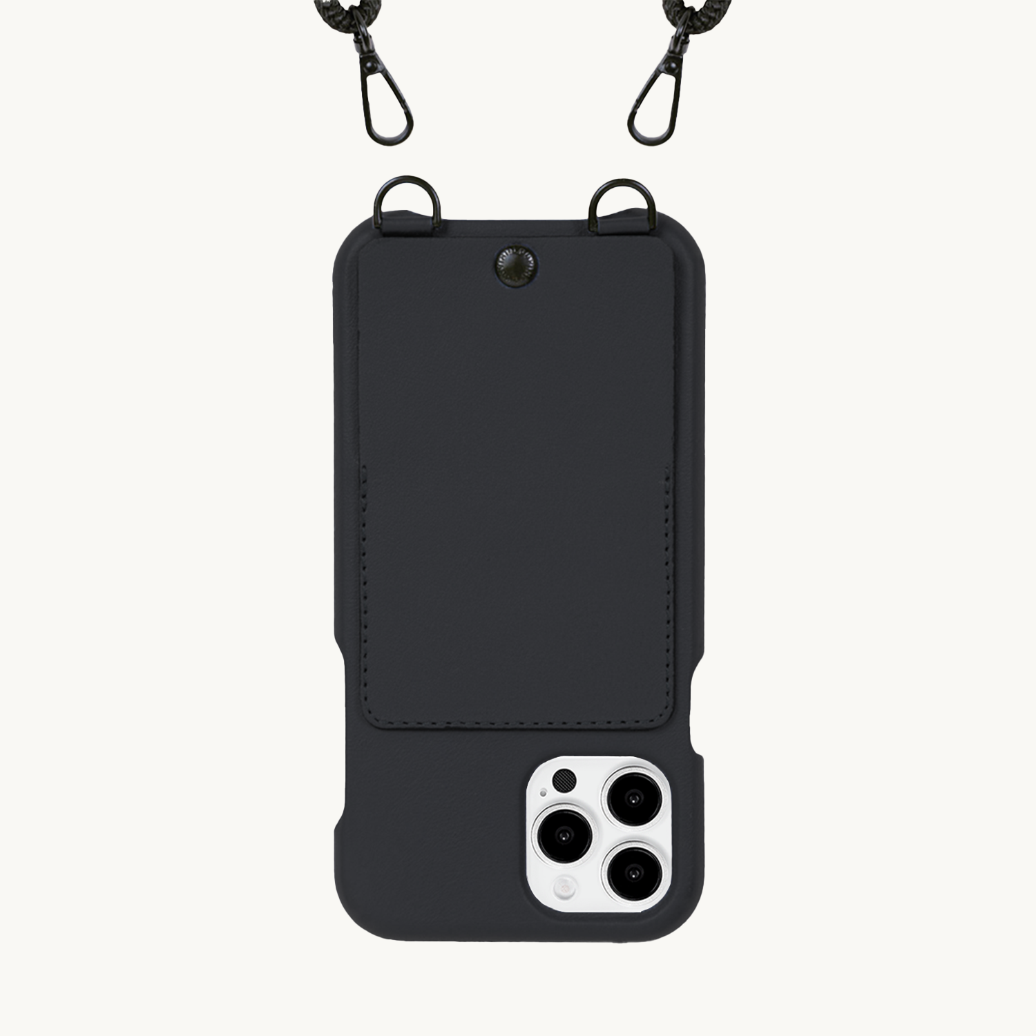 Coque iPhone avec étui en cuir noir ett anneaux