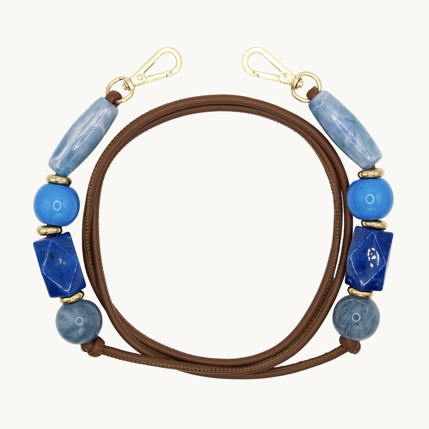 Cordon de telephone en cuir avec perles bleu