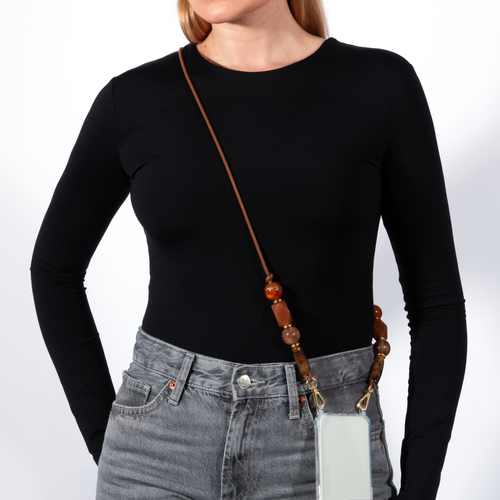 Cordon pour téléphone avec perles marron