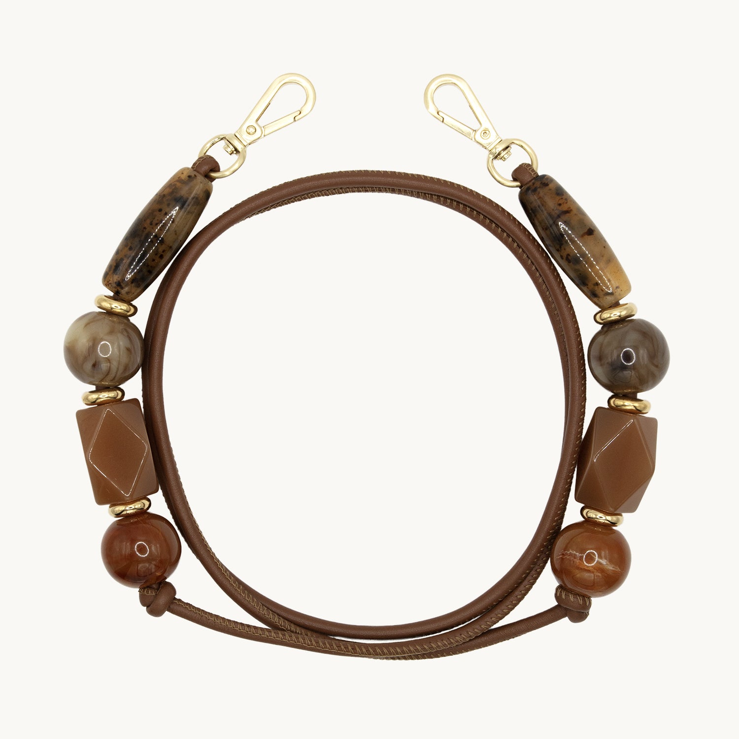 Cordon de telephone en cuir avec perles marron