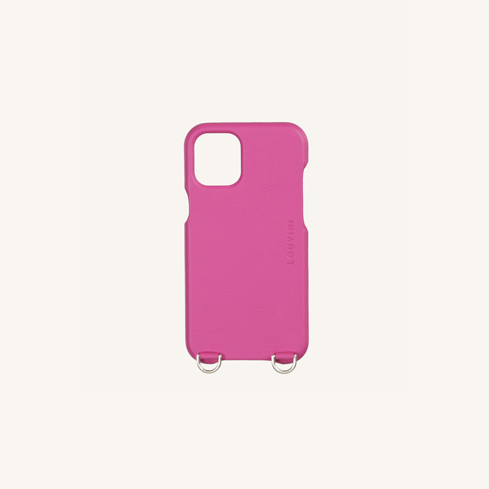 Coque pour iphone en cuir rose fuchsia avec anneaux