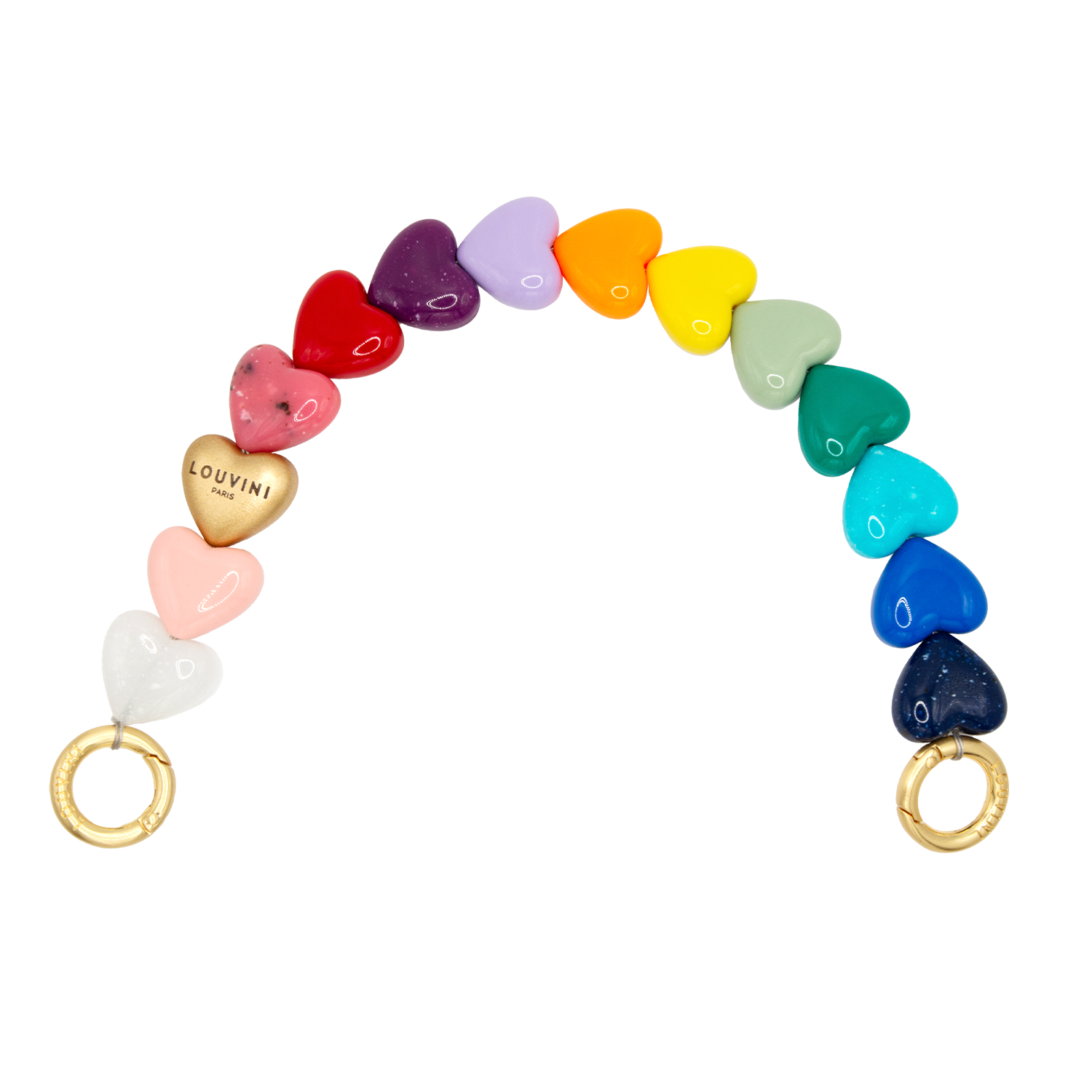 Bracelet de téléphone petit coeur en résine arc en ciel