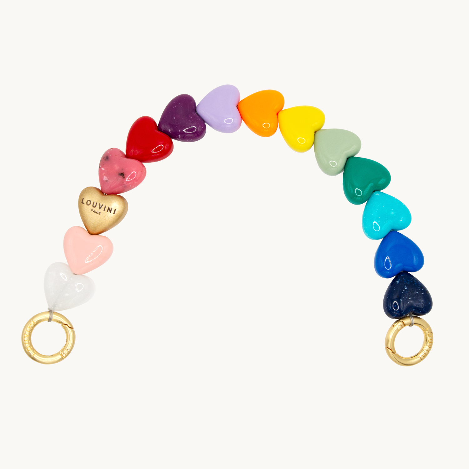 Bracelet de téléphone petit coeur en résine arc en ciel