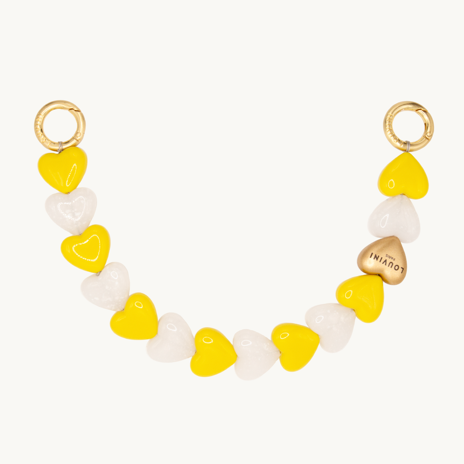 Bracelet de téléphone petit coeur en résine jaune blanc