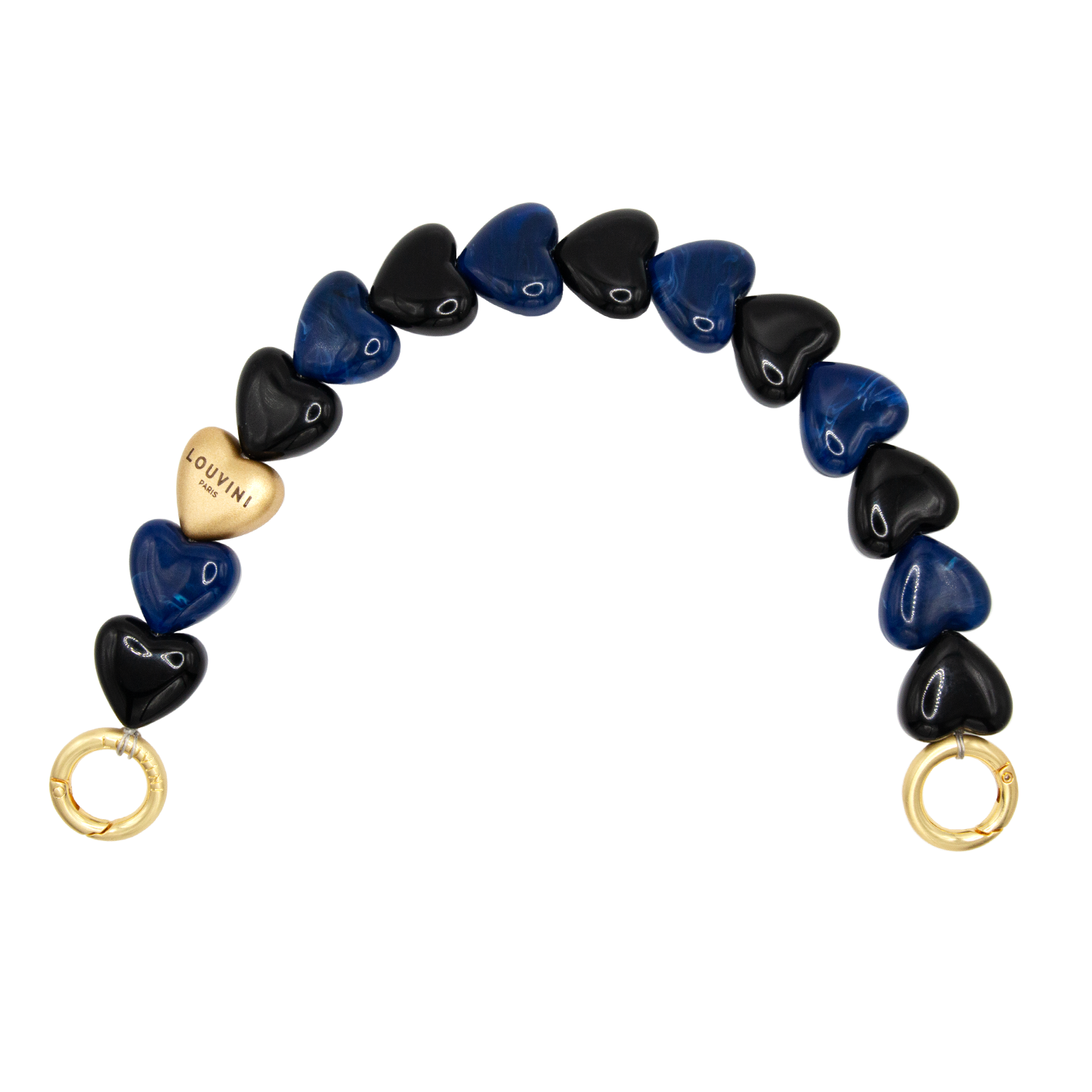 Bracelet de téléphone petit coeur en résine noir marine