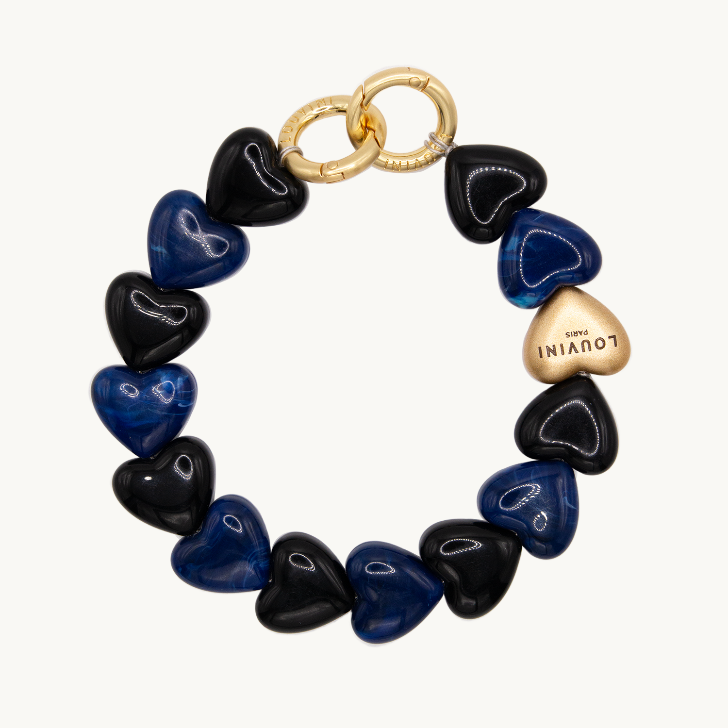 Bracelet de téléphone petit coeur en résine noir marine