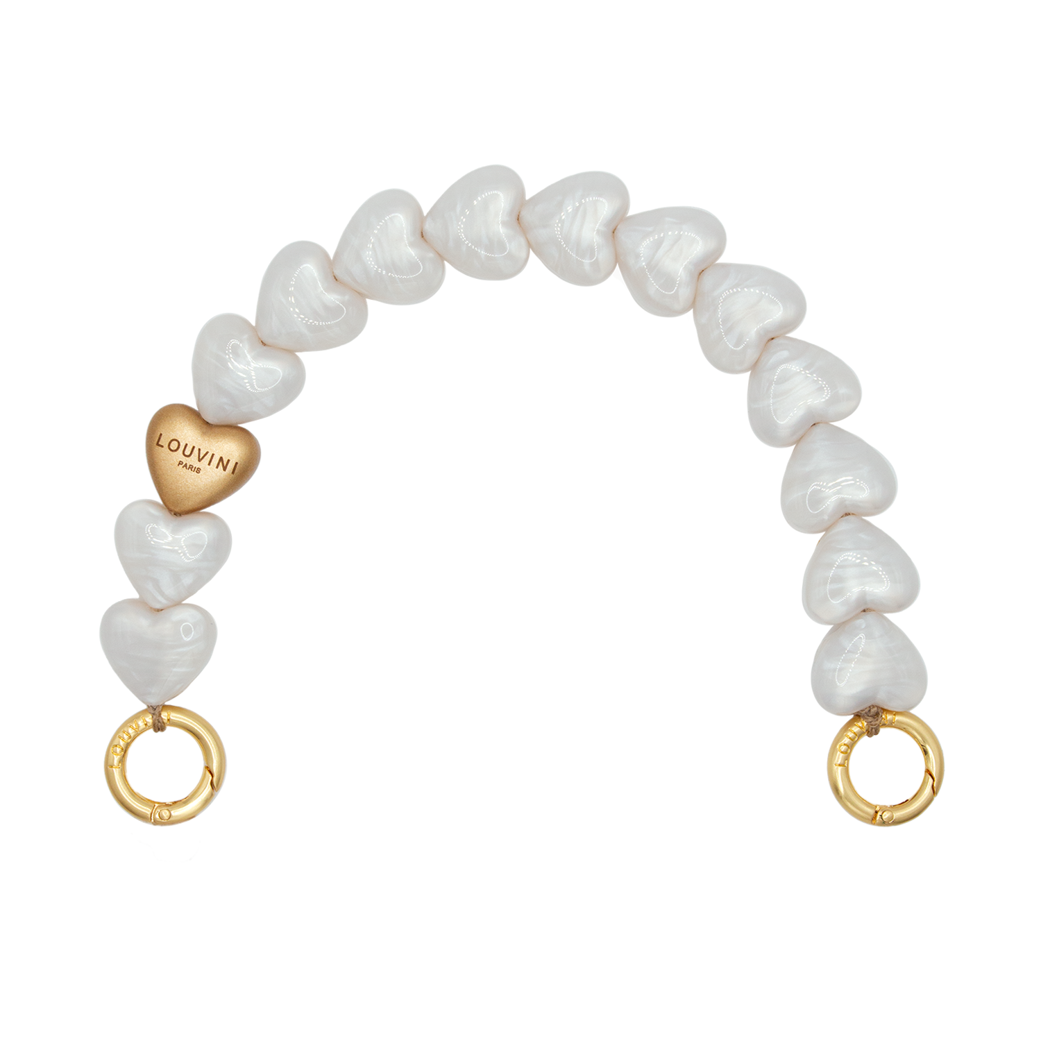 bracelet de téléphone à perles coeur blanches