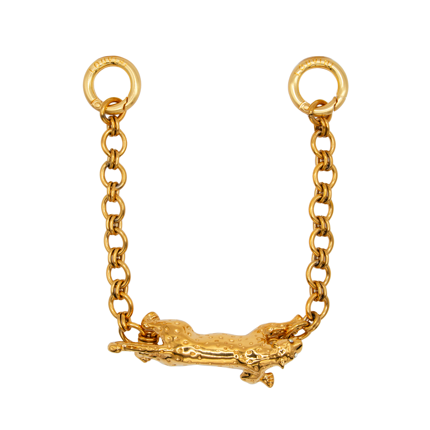 Bracelet de telephone a maillon dore avec pendentif leopard