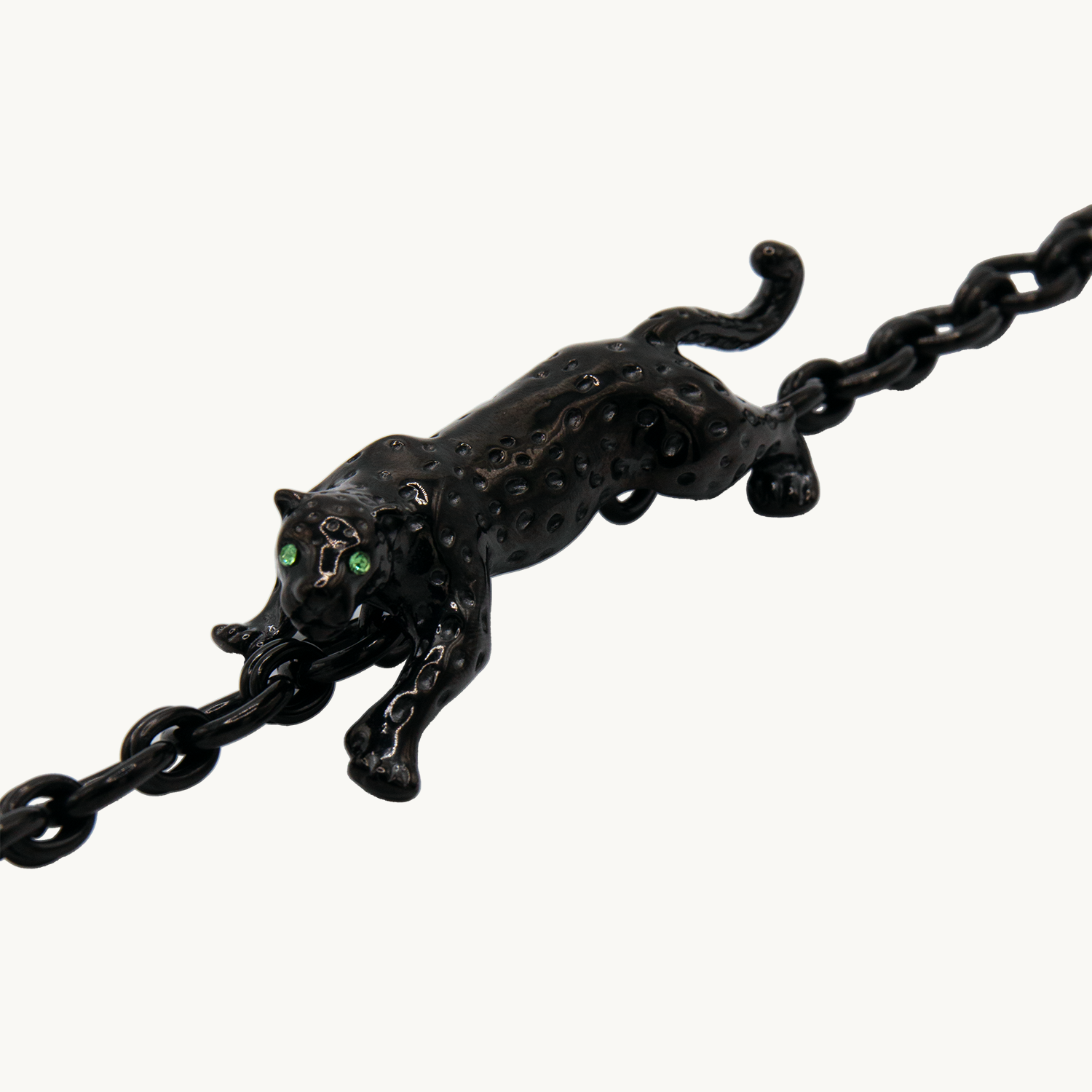 Bracelet de telephone a maillon noir avec pendentif leopard