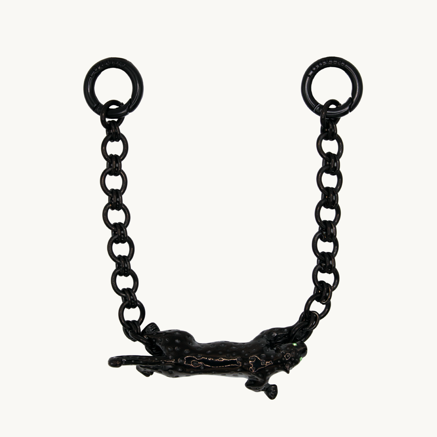 Bracelet de telephone a maillon noir avec pendentif leopard