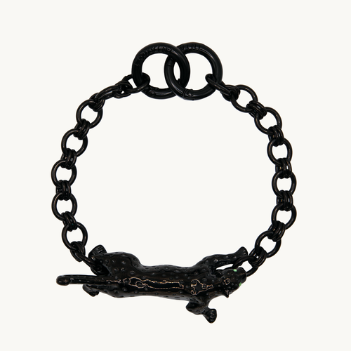 Bracelet de telephone a maillon noir avec pendentif leopard