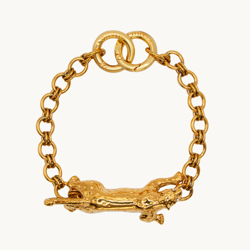 Bracelet de telephone a maillon dore avec pendentif leopard