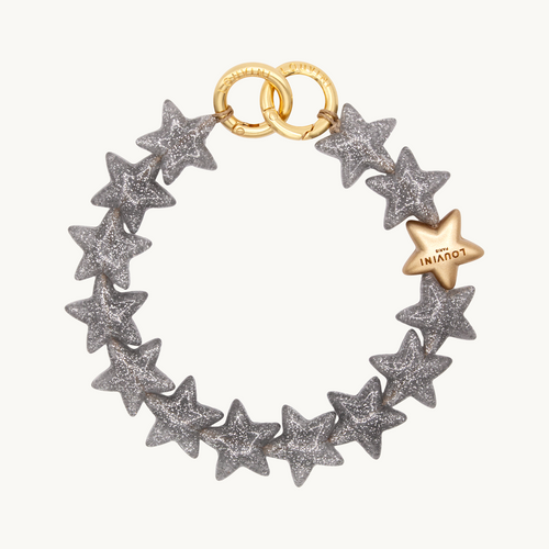 bracelet de téléphone étoiles argenté à paillettes et anneaux dorés