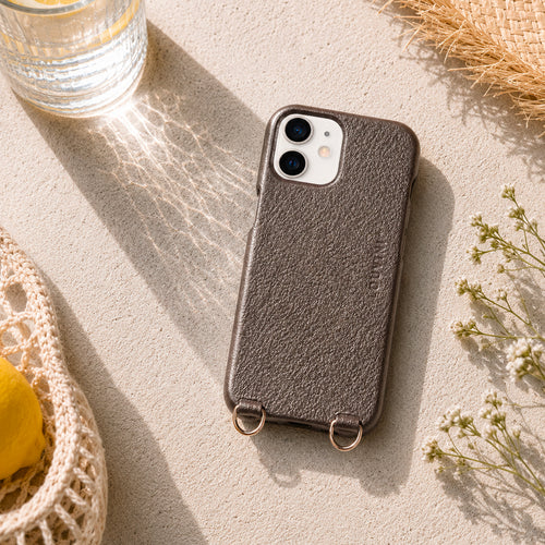 PETIT LOU leather iPhone case - Metallic Anthracite (iPhone 12 & 13 mini)