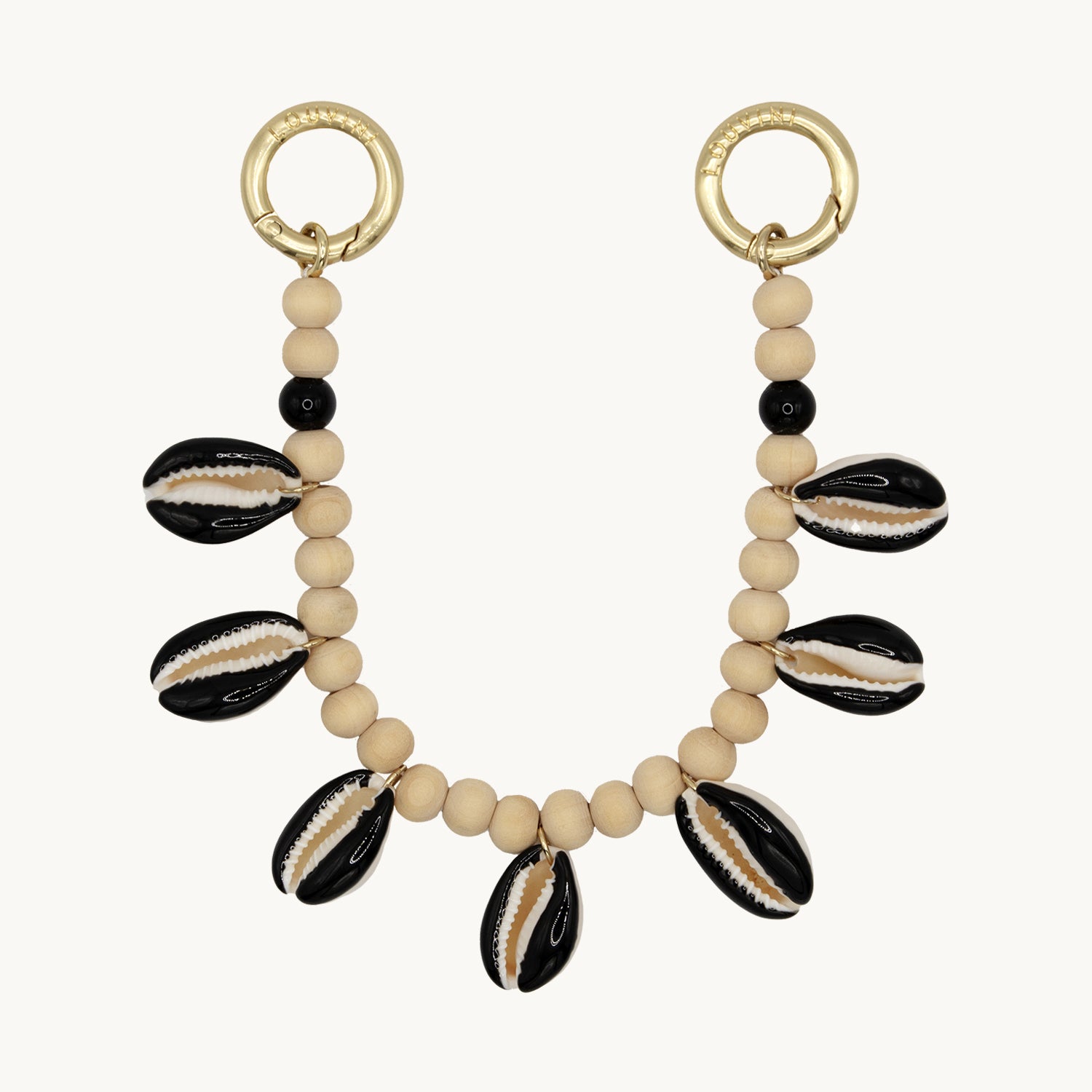 bracelet a coquillages noir et perles de bois