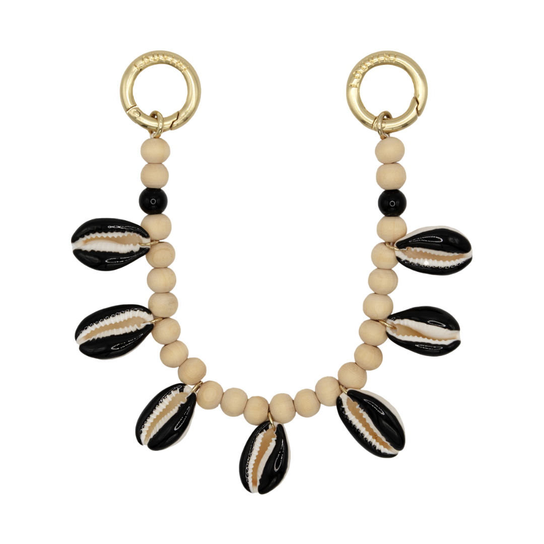 bracelet en perles de bois avec coquillages noir