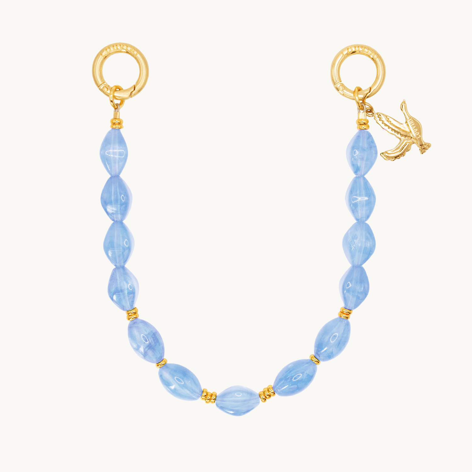 Bracelet telephone perles bleu ciel