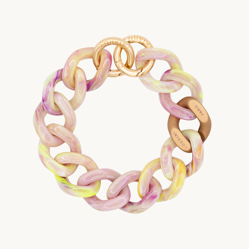 bracelet maillons jaune violet beige pour telephone avec mousquetons