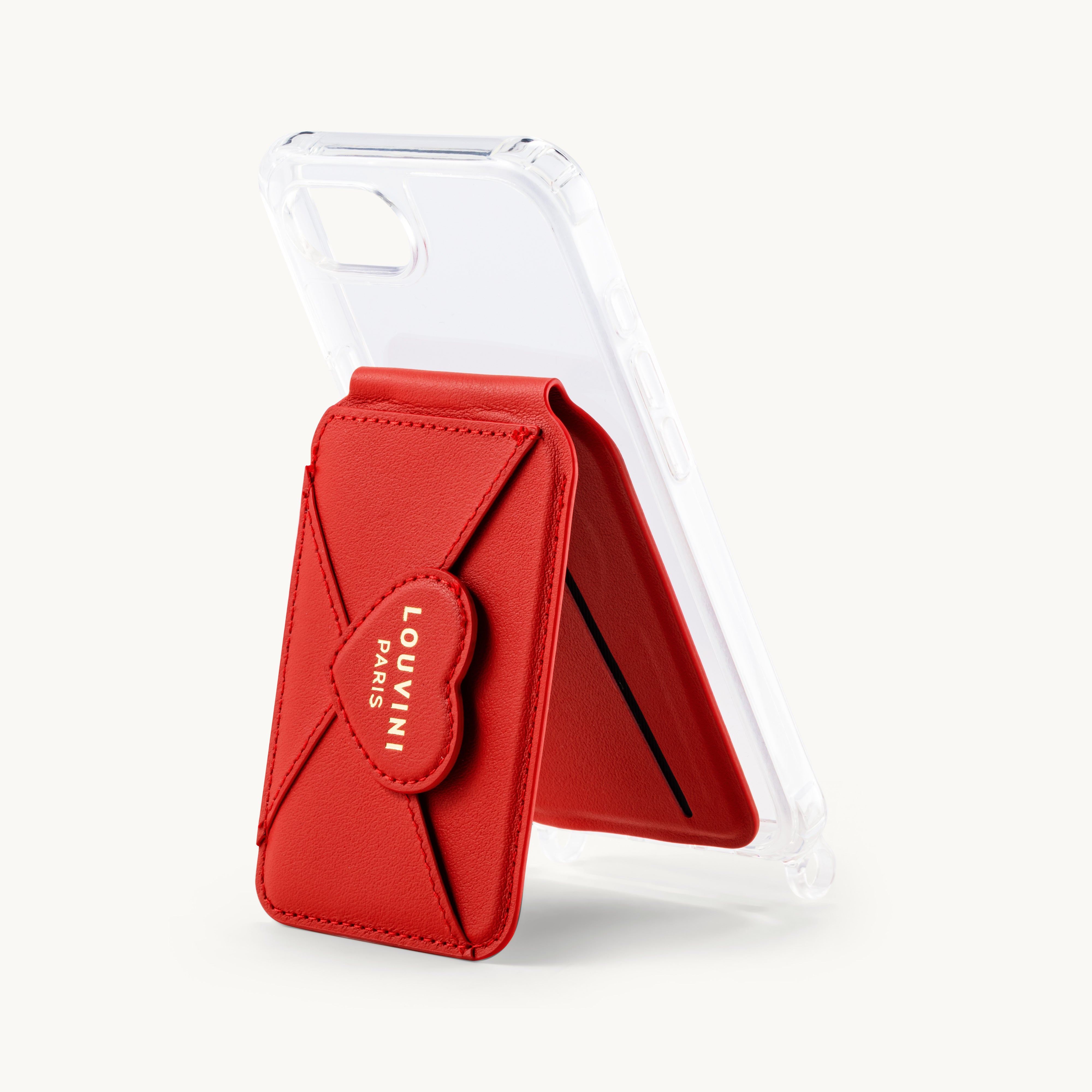 Porte-cartes MagSafe rouge pour coque de téléphone avec motif cœur, accessoire pratique et tendance