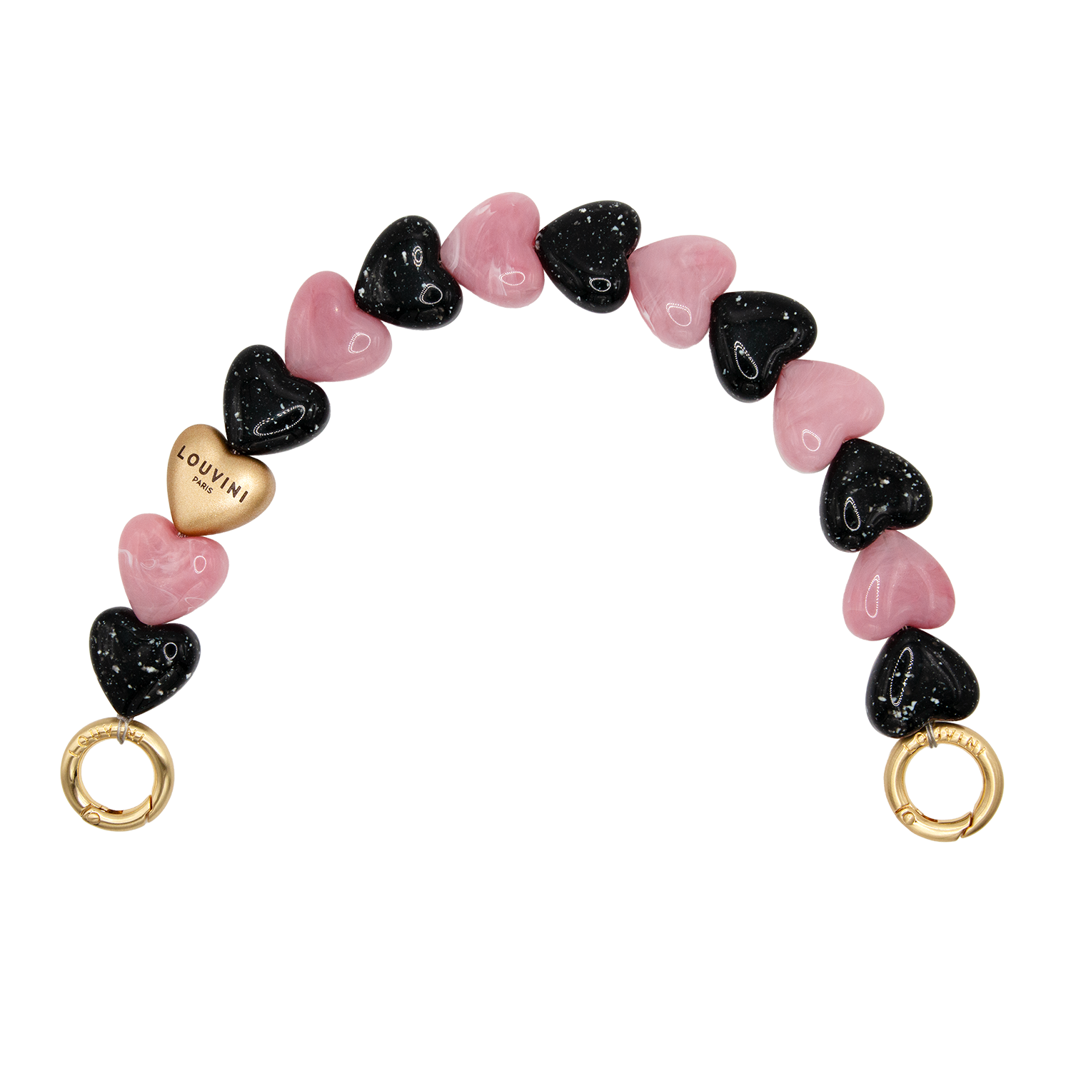 Bracelet de telephone a petits coeurs Noir-Rose