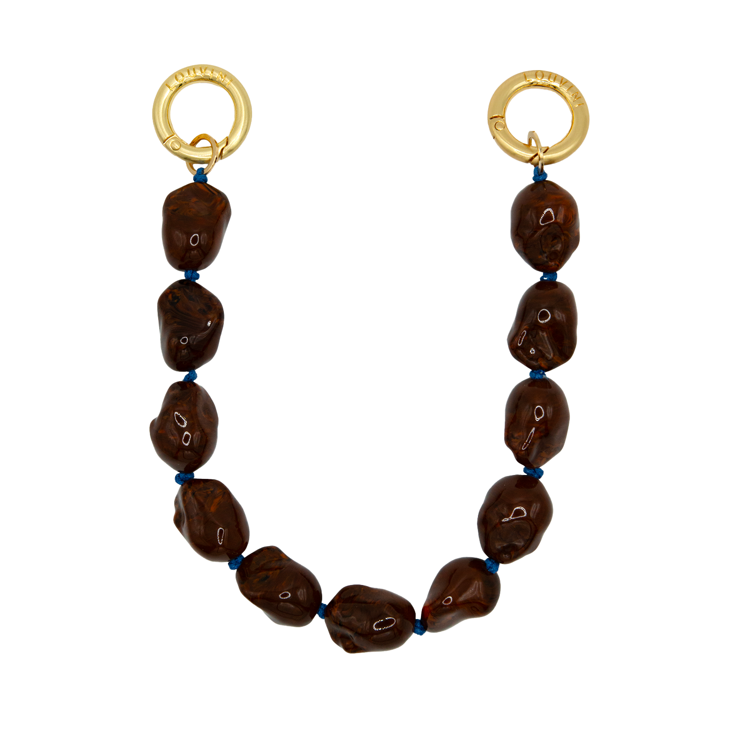 Bracelet pour téléphone avec pierres en résine et anneaux dorés