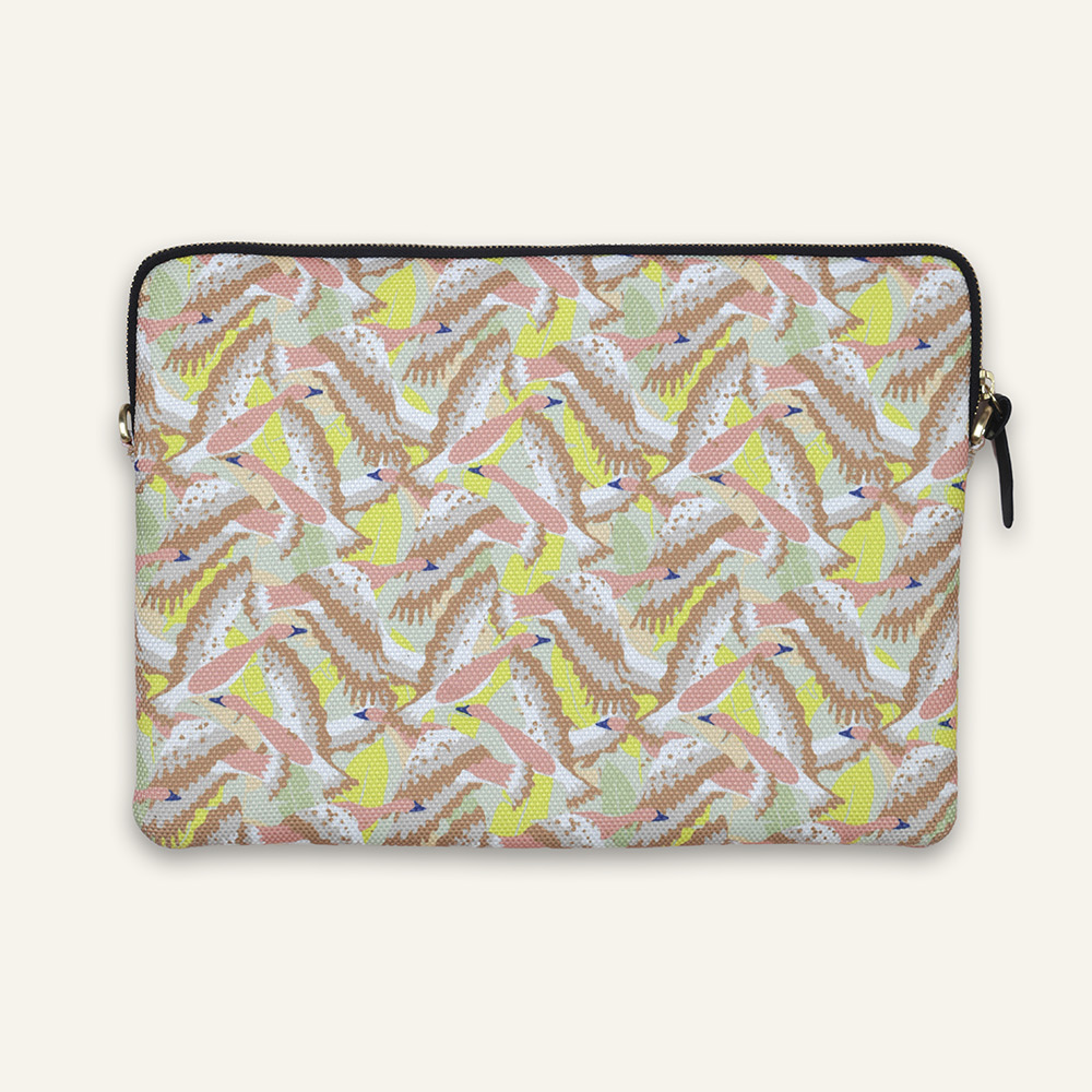 pochette ordinateur oiseaux jaune