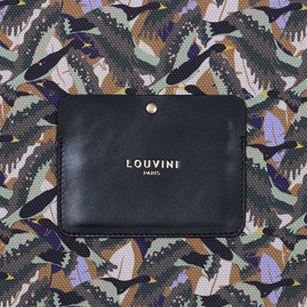 Pochette d'ordinateur oiseaux kaki avec rangement en cuir