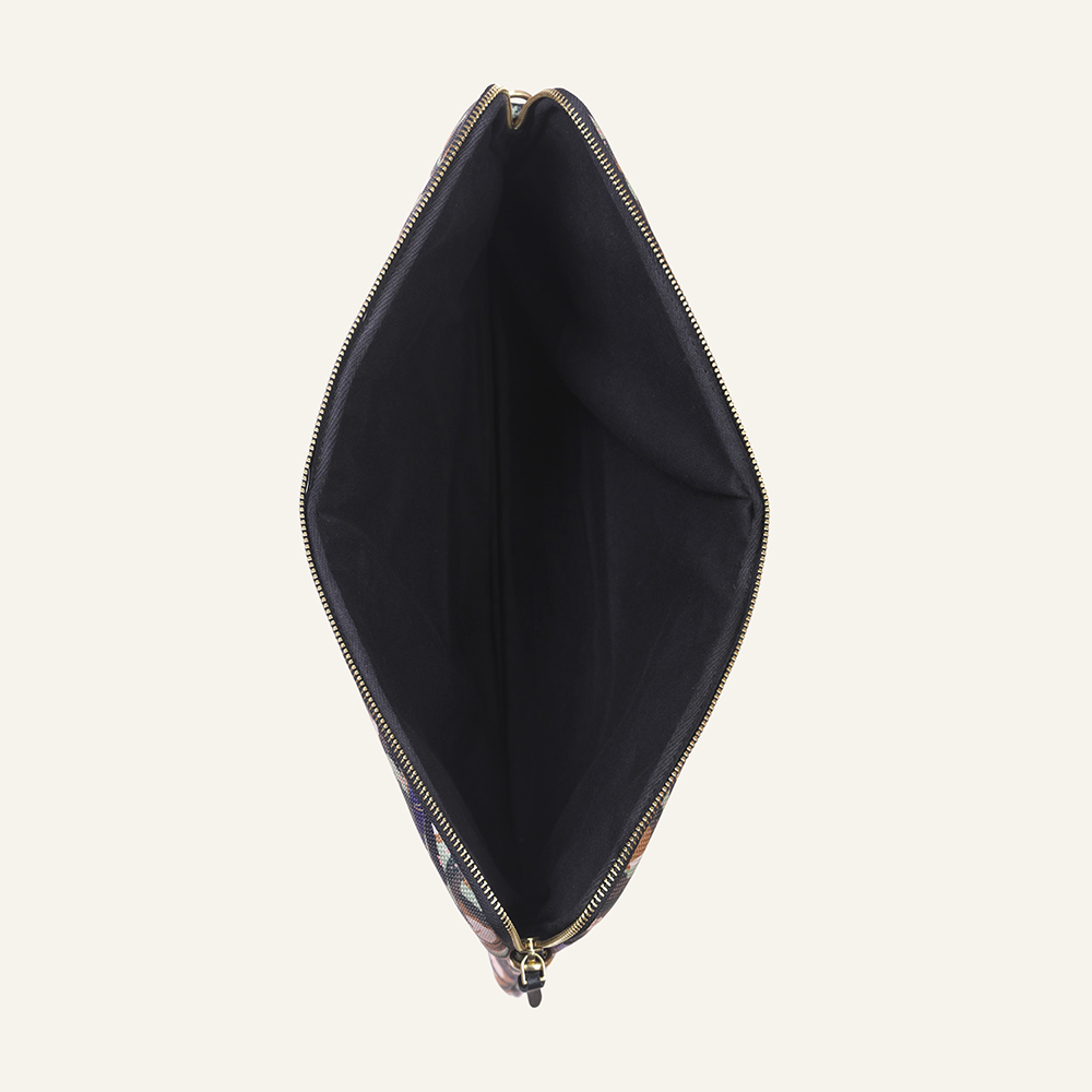 Pochette d'ordinateur oiseaux kaki avec rangement en cuir