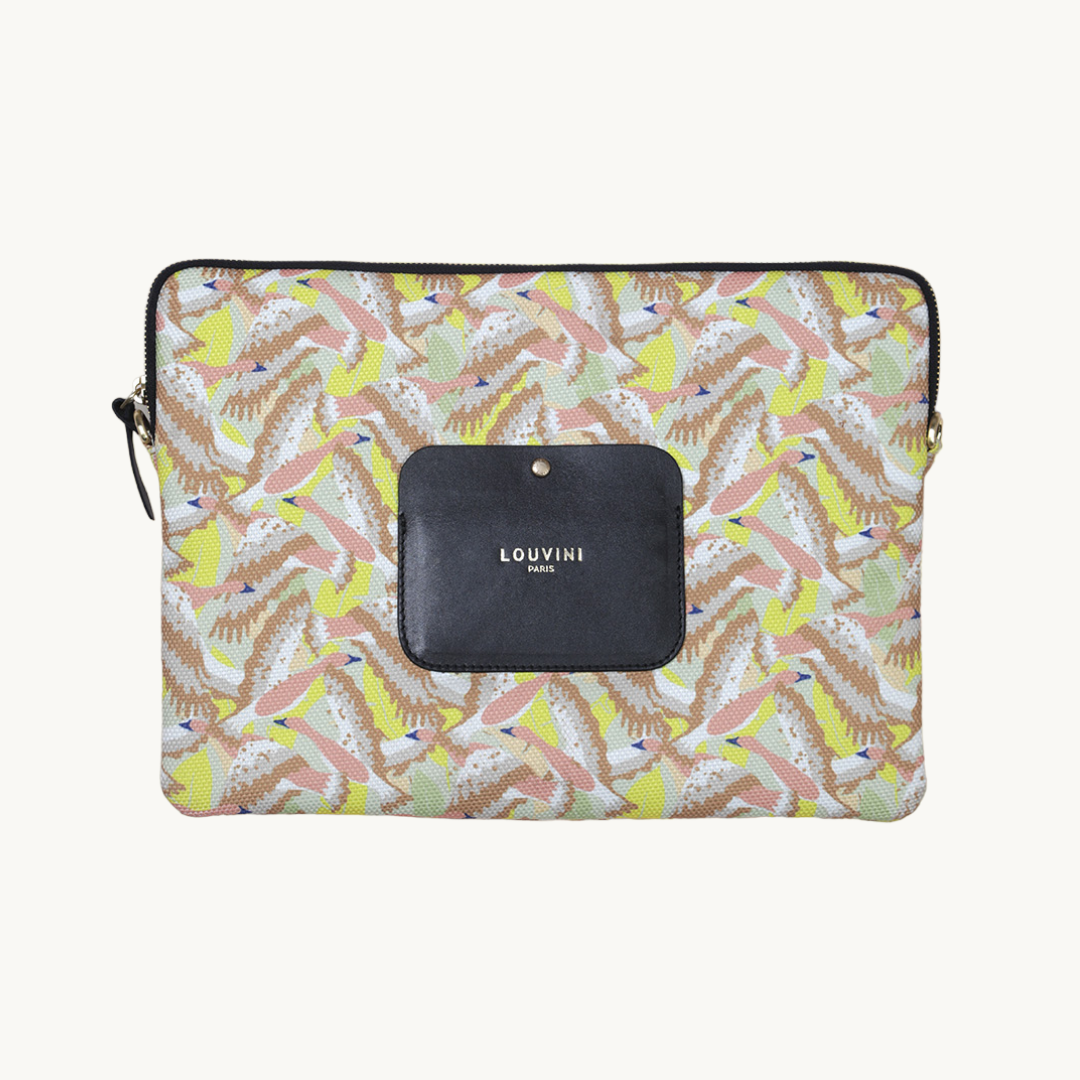 pochette ordinateur oiseaux jaune