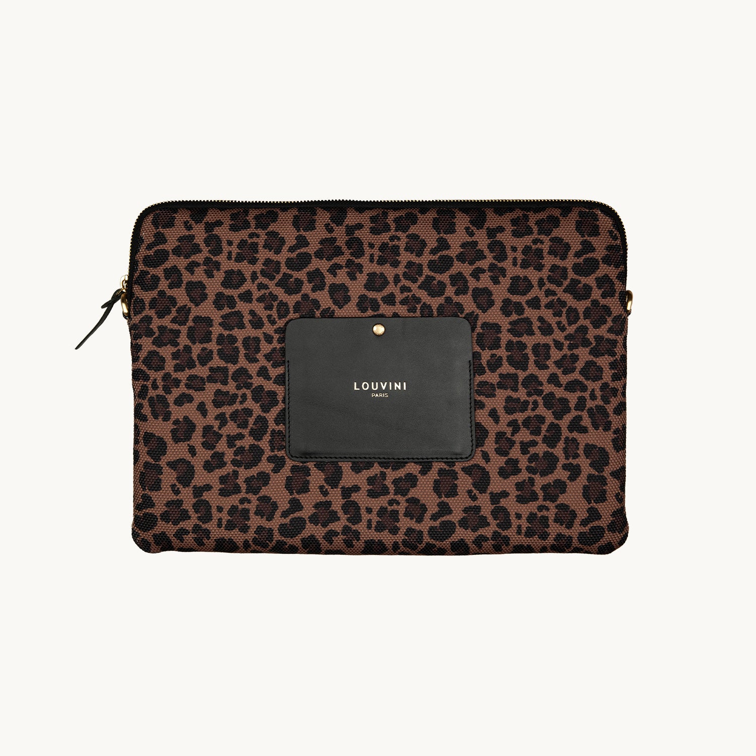 Pochette d'ordinateur léopard avec rangement en cuir