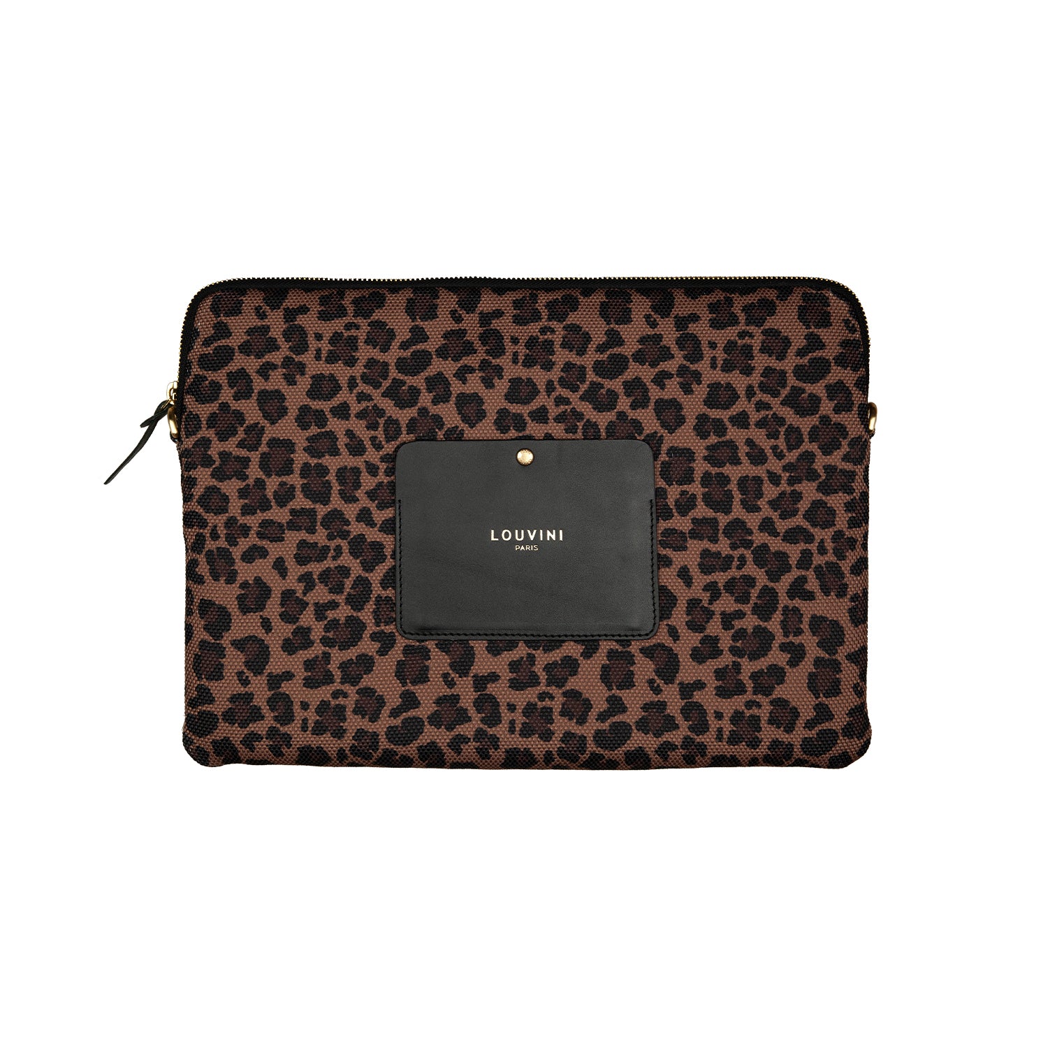 Pochette d'ordinateur léopard avec rangement en cuir