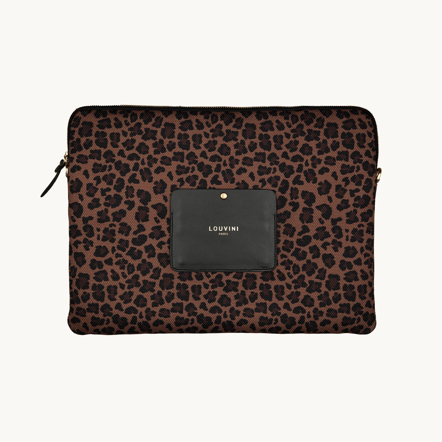 Pochette d'ordinateur léopard avec rangement en cuir