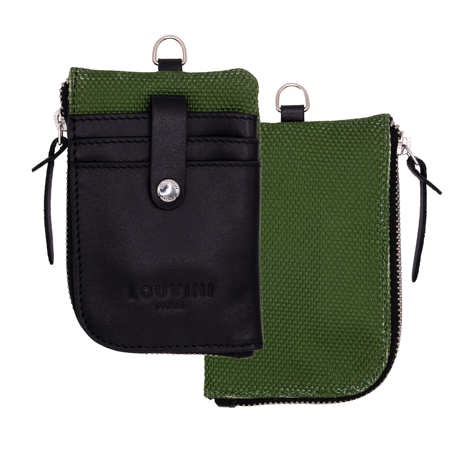 Porte-carte en tissu et cuir avec porte-clé intégré