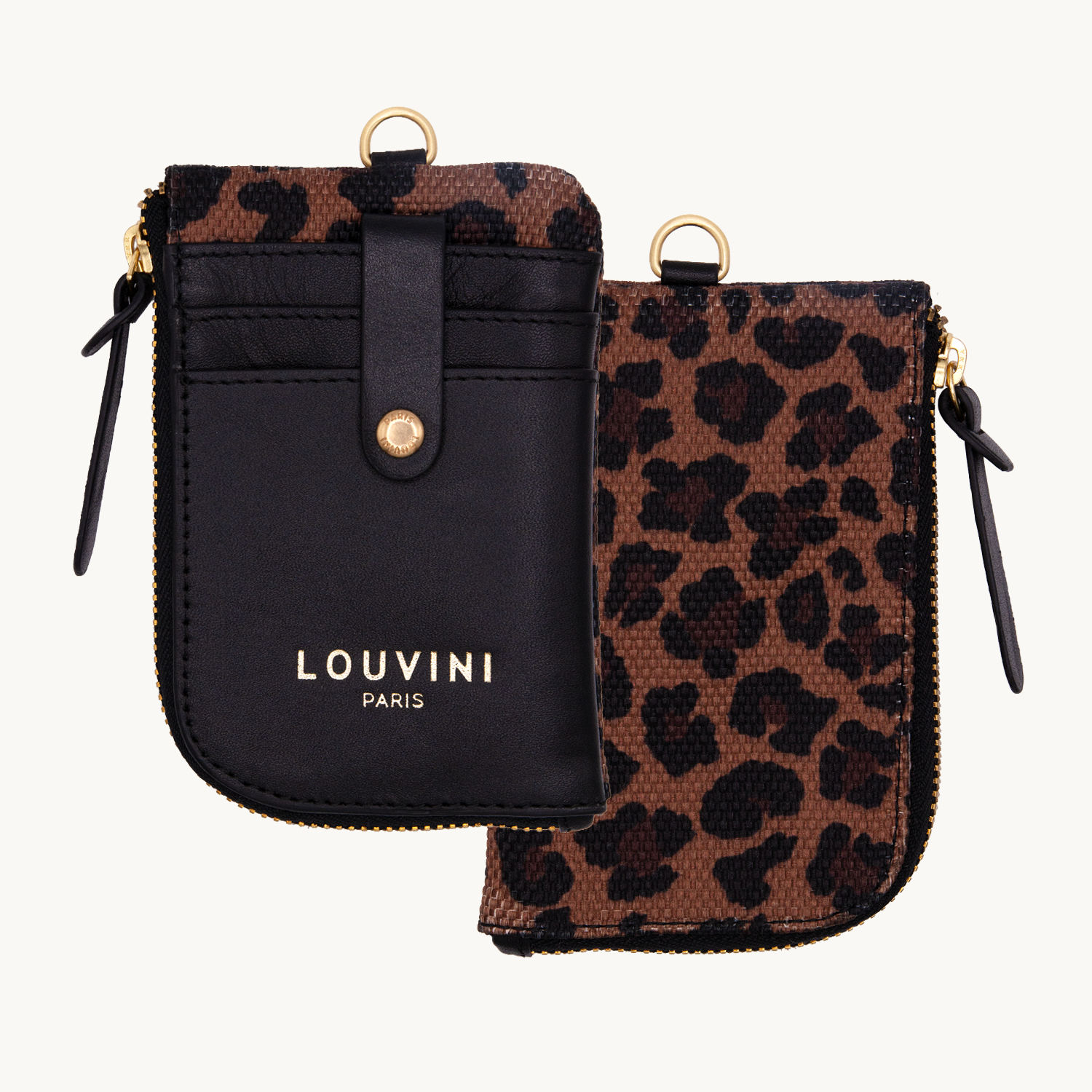 Porte-cartes en tissu et cuir léopard, porte-monnaie à accrocher au sac, accessoire pratique et tendance