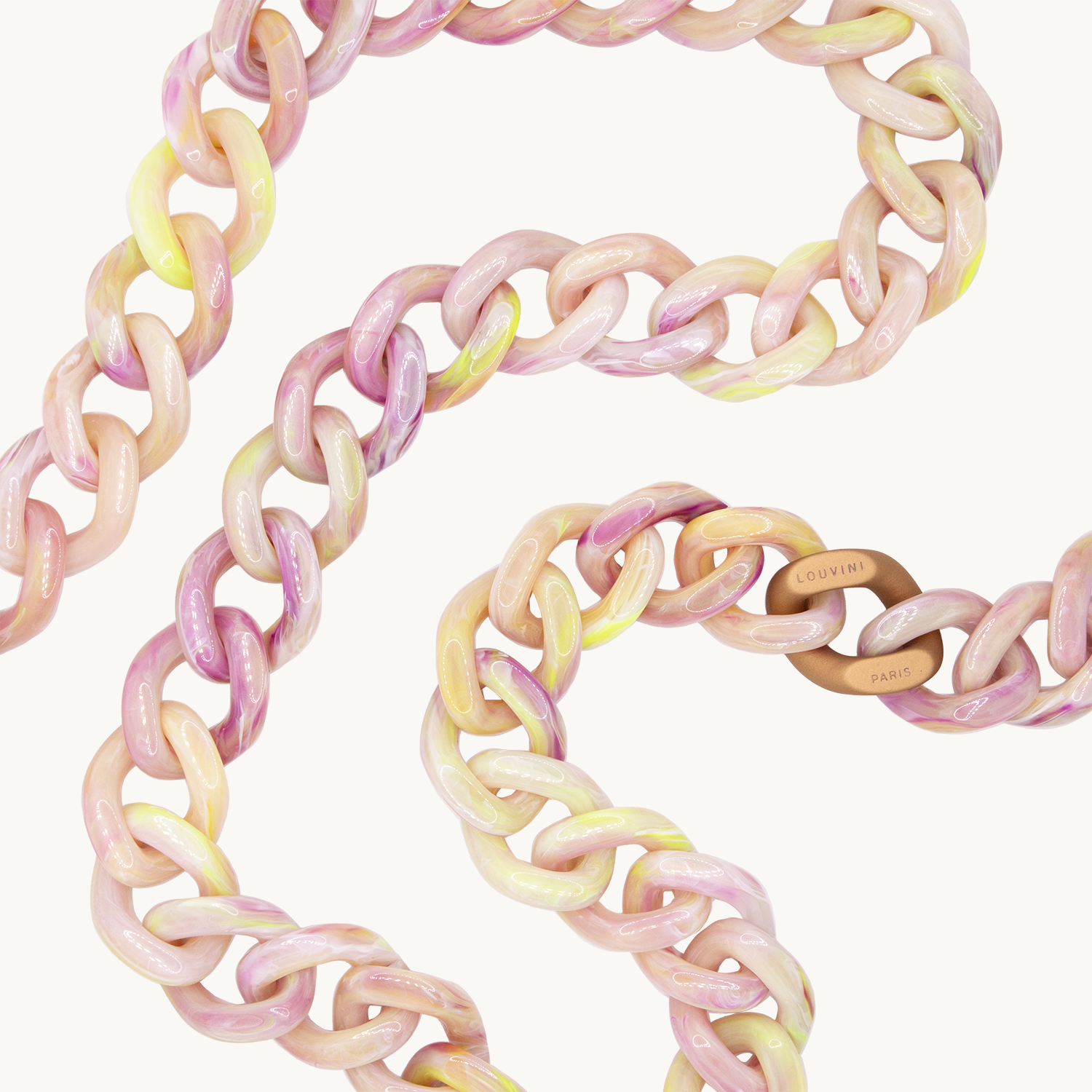Chaîne bandouliere maillons jaune violet beige pour telephone avec mousquetons