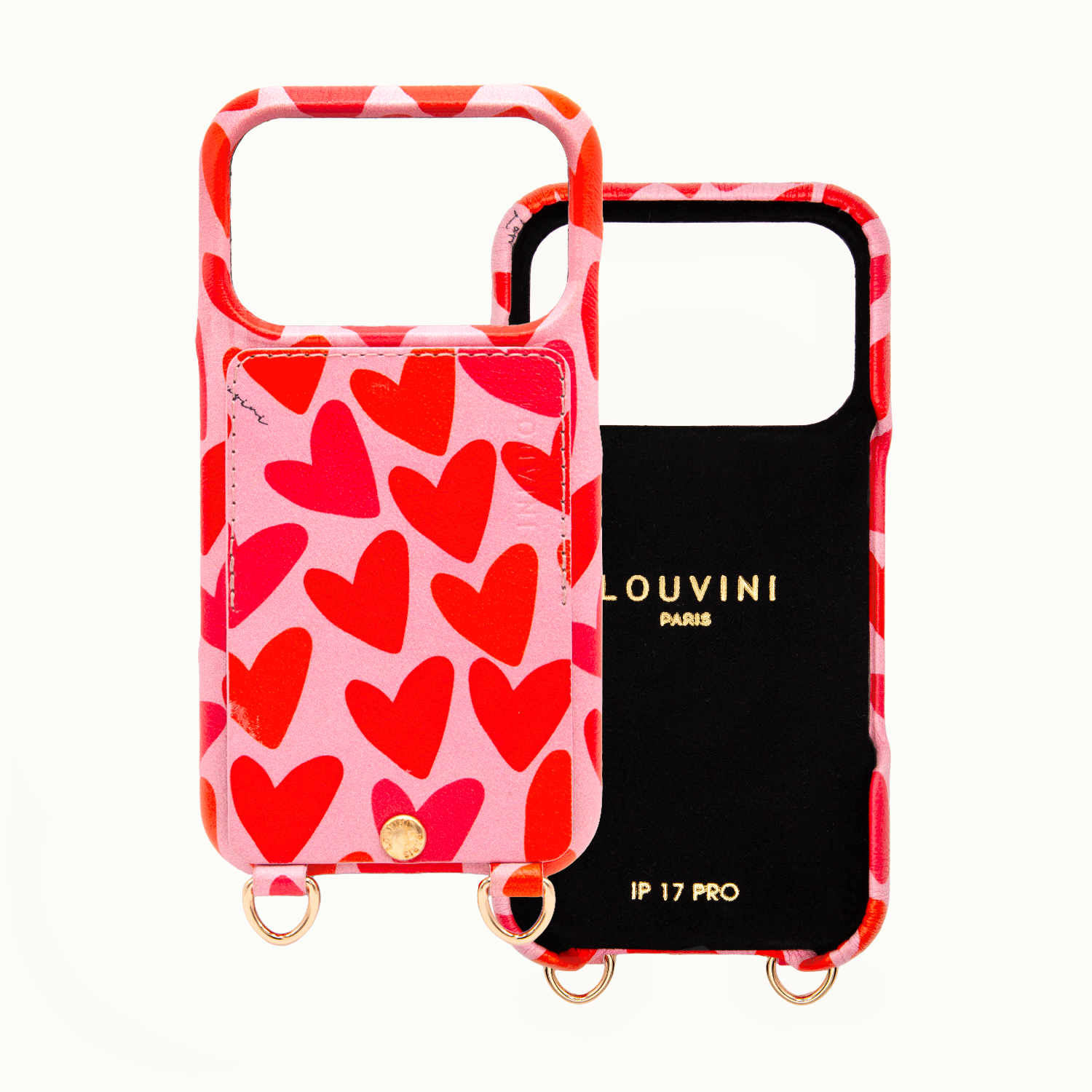 Leather iPhone case with wallet and loops LOU - Hearts