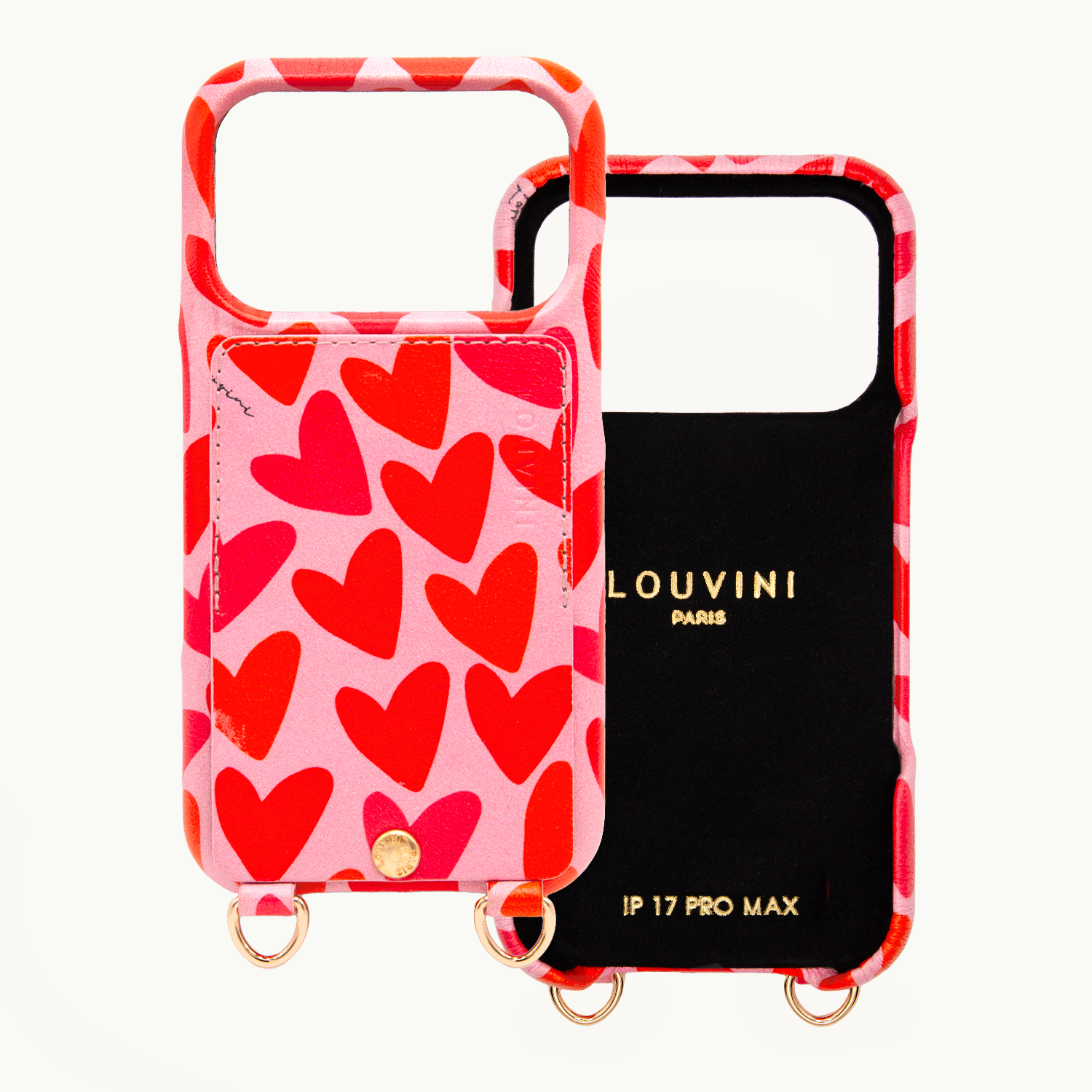 Leather iPhone case with wallet and loops LOU - Hearts