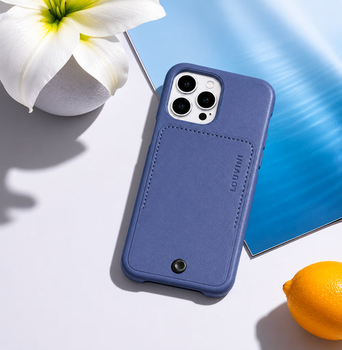 coque iphone en cuir bleu avec porte carte intégré