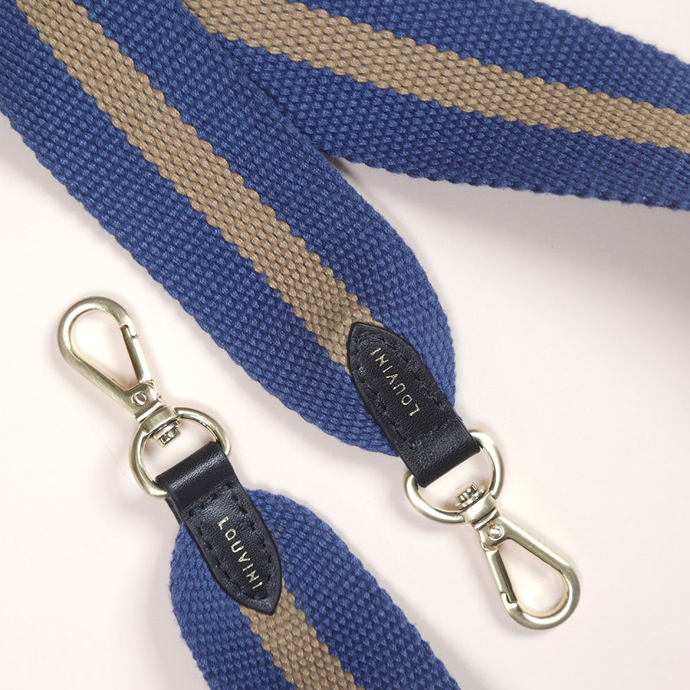 sangle bandoulière pour telephone bleu beige avec mousquetons détail